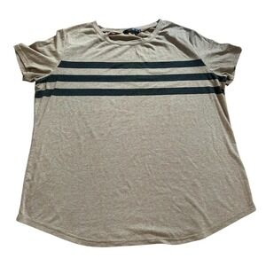 LEANI Striped T-Shirt Womens XXL Tan Black Casual Minimalist Soft Crew Neck Tee